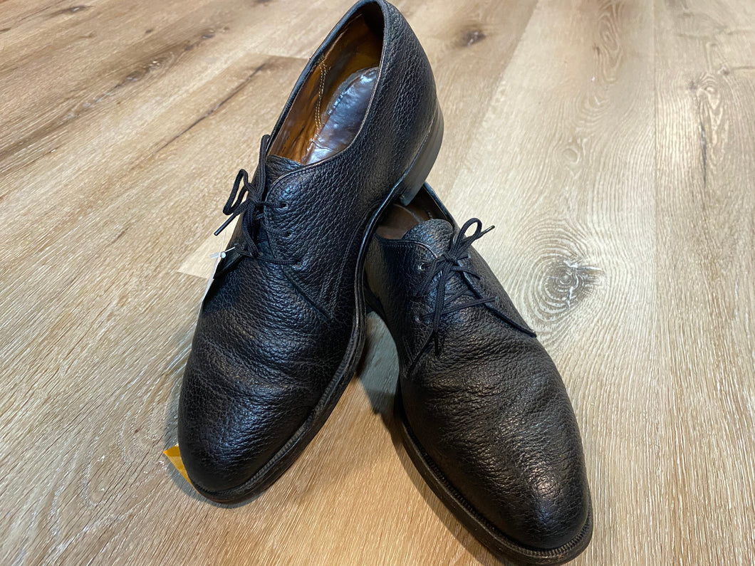 Kingspier Vintage - Black Pebbled Water Bison Leather Plain Toe Derbies by Dack's - Sizes: 8M 10W 41EURO, Made in Canada, Hand Benched Bespoke Quality, Leather Soles and Insoles, Wingfoot Goodyear Rubber Heels