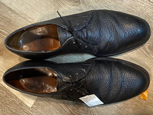Kingspier Vintage - Black Pebbled Water Bison Leather Plain Toe Derbies by Dack's - Sizes: 8M 10W 41EURO, Made in Canada, Hand Benched Bespoke Quality, Leather Soles and Insoles, Wingfoot Goodyear Rubber Heels
