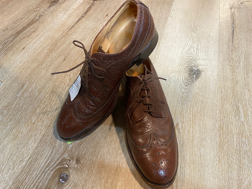 Kingspier Vintage - Brown Steel Toe Camel Skin Texture Leather Full Brogue Wingtip Derbies by Seco - Sizes: 11M 13W 44EURO, Made in Canada, eather Soles, Armotred Heels Made with Dupont Hypalon