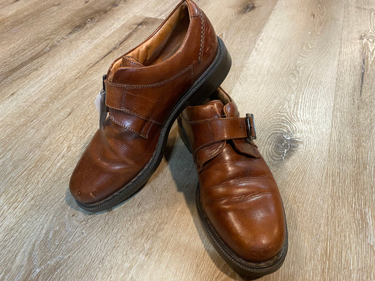 Kingspier Vintage - Brown Plain Toe Single Monk Strap with Buckle by Johnston &amp; Murphy Passport - Sizes: 8.5M 10.5W 41-42EURO, Made in Italy, Leather Uppers, Leather and Rubber Soles