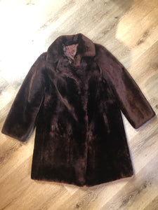 Vintage Martins of London “Glamar” weatherproofed lambs fur in dark brown with satin lining, hook and eye clasps and pockets - Kingspier Vintage