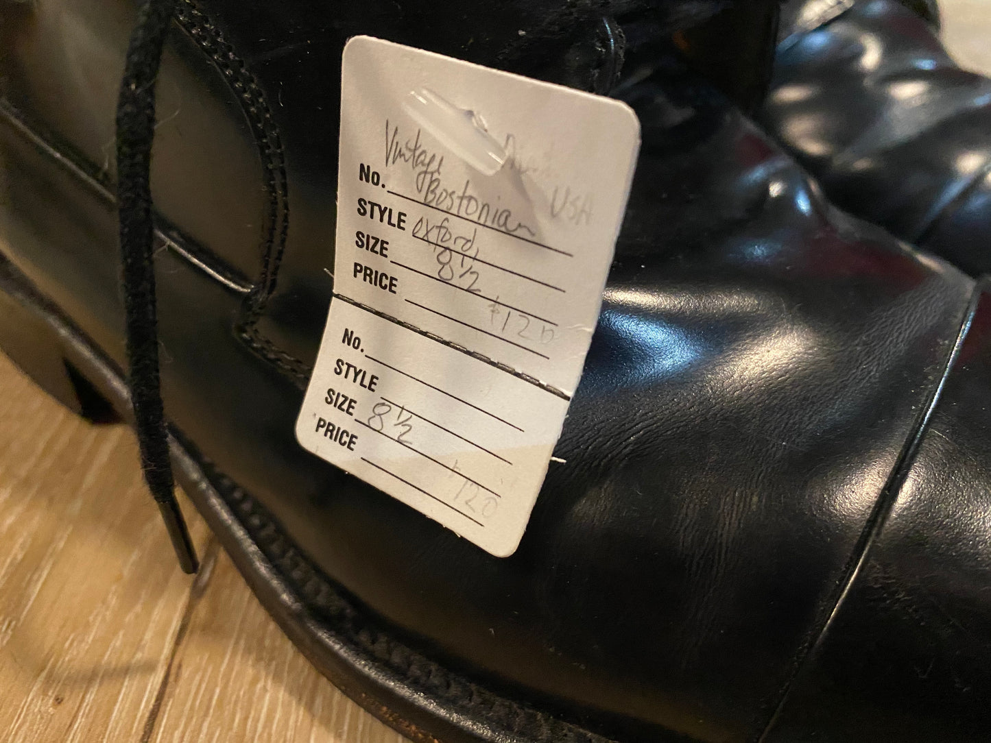 Kingspier Vintage - Black Cap Toe Derbies by Bostonian - Sizes: 8.5M 10.5W 41.5EURO, Made in India, Leather Uppers and Lining, Bostonian First Flex Leather Soles and and Rubber Heels