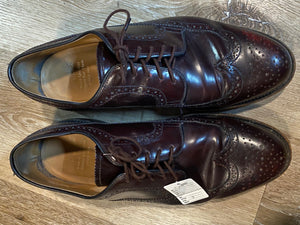 Kingspier Vintage - Dark Burgundy Full Brogue Wingtip Derbies by Dack's Finest Quality Shoes for Men - Sizes: 9M 11W 42EURO, Made in Mexico, Dack's Leather Soles and Rubber Heels, Genuine Goodyear Welt Leather Insoles, Some Fading on Tongue and Toe
