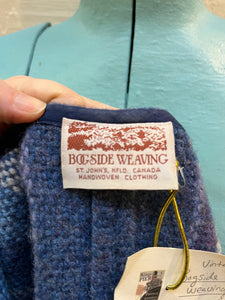 Vintage Bogside Weaving hand woven purple 100% pure wool cardigan with two button closures.

Made in St John’s, Newfoundland