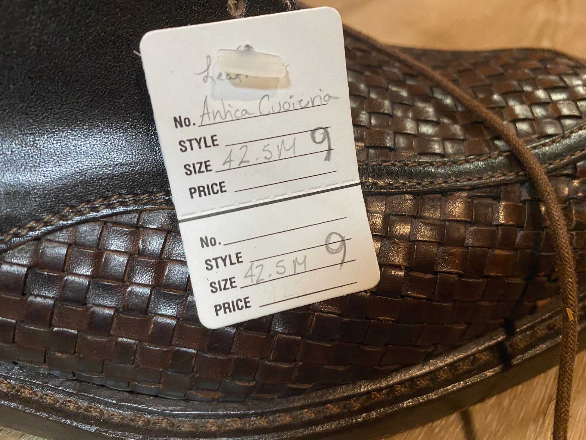 Kingspier Vintage - Brown Basket Weave Leather Derbies with Dark Brown Quarters/Back by Antica Cuoieria Shoemaker’s Goodyear Type - Sizes: 9.5M 11.5W 42.5EURO, Made in Italy, Vero Cuoio Leather Soles and Insoles, Antica Cuoieria Rubber Heels