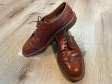 Load image into Gallery viewer, Kingspier Vintage - Brown Leather Full Brogue Wingtip Derbies - Sizes: 9M 11W 42EURO, Johnson Written in Pen on Sole of Left Shoe, Discolouration on Tongues, Cat&#39;s Paw Won&#39;t Slip Rubber Soles
