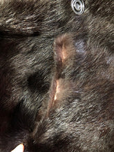 Load image into Gallery viewer, Kingspier Vintage - Vintage dark brown double breasted fur coat with red lining, button closures, pockets and on inside pocket. Fur type unknown. Size small.
