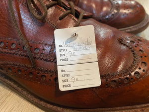 Kingspier Vintage - Brown Leather Full Brogue Wingtip Derbies - Sizes: 9M 11W 42EURO, Johnson Written in Pen on Sole of Left Shoe, Discolouration on Tongues, Cat's Paw Won't Slip Rubber Soles