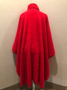 Kingspier Vintage - Camargo bright red alpaca wool cape with attached scarf and button closures.