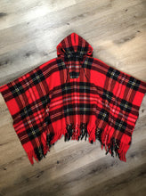 Load image into Gallery viewer, Kingspier Vintage - Royal Stewart tartan wool cape with hood, quarter zip and fringe.

