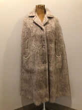 Load image into Gallery viewer, Kingspier Vintage - Beige mohair cape with collar, buttons, patch pockets and beige lining and two side slits for arms to come through.
