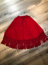 Load image into Gallery viewer, Kingspier Vintage - Red baby alpaca wool poncho with buttons down the front and crochet and tassels at the bottom, 
