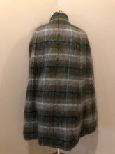 Load image into Gallery viewer, Kingspier Vintage - Green plaid mohair cape with collar, wooden buttons, arm slits and inside lining. Size large.
