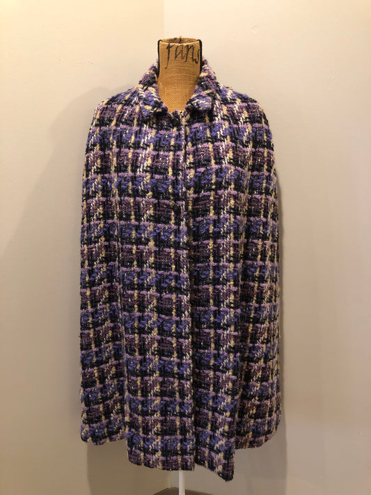Kingspier Vintage - Handmade purple wool cape with matte black buttons, collar and arm slits.