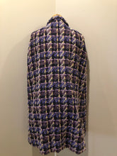 Load image into Gallery viewer, Kingspier Vintage - Handmade purple wool cape with matte black buttons, collar and arm slits. 
