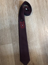 Load image into Gallery viewer, Kingspier Vintage - Creslan tie with burgundy, red and white design. Fibres unknown.

Length: 53” 
Width: 2.5” 

This tie is in excellent condition.
