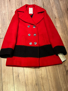 Vintage Hudson’s Bay Company red and black point blanket 100% pure virgin wool coat, double breasted with two front pockets and a satin lining.

Made in Canada
Chest 38”