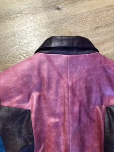 Kingspier Vintage - Vintage purple and blue panel leather jacket with slash pockets. Size small.
