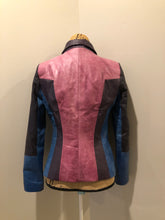 Load image into Gallery viewer, Kingspier Vintage - Vintage purple and blue panel leather jacket with slash pockets. Size small.
