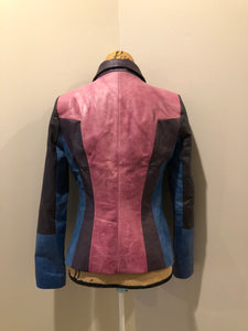 Kingspier Vintage - Vintage purple and blue panel leather jacket with slash pockets. Size small.