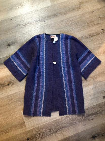 Kingspier Vintage - Bogside Weaving handwoven wool cardigan with two wooden button closures. Made in St. John’s NFLD, Canada. Size medium.