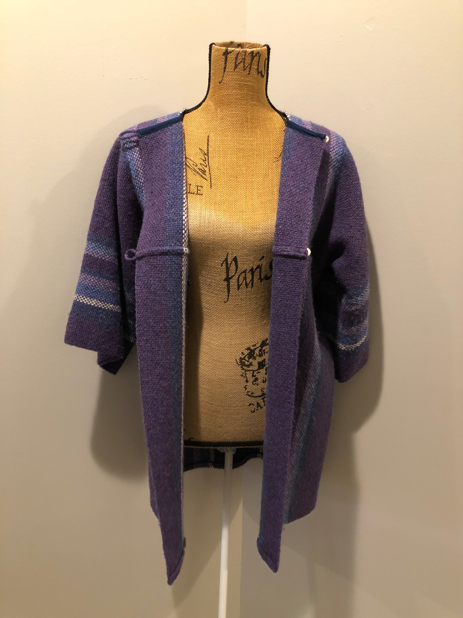 Kingspier Vintage - Bogside Weaving handwoven wool cardigan with two wooden button closures. Made in St. John’s NFLD, Canada. Size medium.