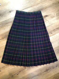Kingspier Vintage - Courageous 100% wool fashion kilt in navy, green, red, yellow and black plaid. Made in Canada.