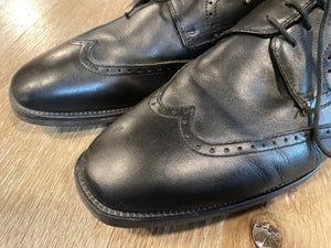 Kingspier Vintage - Black Quarter Brogue Wingtip Derbies by Browns - Sizes: 8M 10W 41EURO, Made in Italy, Vero Cuoio Leather and Rubber Soles