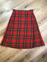 Load image into Gallery viewer, Kingspier Vintage - Vintage Brendella Royal Stewart tartan 100% wool kilt with fringed over skirt. Made in Ireland.
