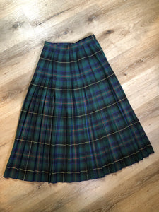 Kingspier Vintage - Al Jean 100% pure virgin wool kilt in green, blue and black plaid. Made in Canada.