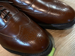 Kingspier Vintage - 1980s Brown Steel Toe Full Brogue Wingtip Oxfords by Seco for Bostonian - Sizes: 9.5M 11.5W 42-43W, Made in USA, Vibram Rubber Heels, Man Made In-Soles and Out-Soles