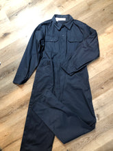 Load image into Gallery viewer, Kingspier Vintage - Vintage Deadstock Anchor Textiles navy coveralls with snap closures, flap pockets on the chest, slash pockets in the front and patch pockets in the back. Union made in Canada. Size medium/ tall.
