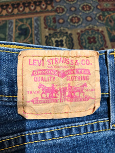 Vintage Levi’s Low Slouch Boot Cut Denim Jeans  Red tab  Low rise  Button fly  Boot cut leg.  93% Cotton/ 5% Polyester/ 2% Lycra  Medium wash  Made in Mexico - Kingspier Vintage