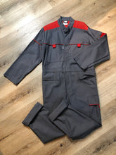 Load image into Gallery viewer, Kingspier Vintage - Vendrig navy coveralls with red piping details, snap closures, ample flap pockets in front and back with side utility pockets. Size medium/ large.
