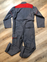 Load image into Gallery viewer, Kingspier Vintage - Vendrig navy coveralls with red piping details, snap closures, ample flap pockets in front and back with side utility pockets. Size medium/ large.
