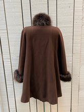 Load image into Gallery viewer, Vintage Rontex International for Eaton brown 100% wool swing coat with raccoon fur trim, button closures and two front pockets.

Made in Canada
Chest 50”
