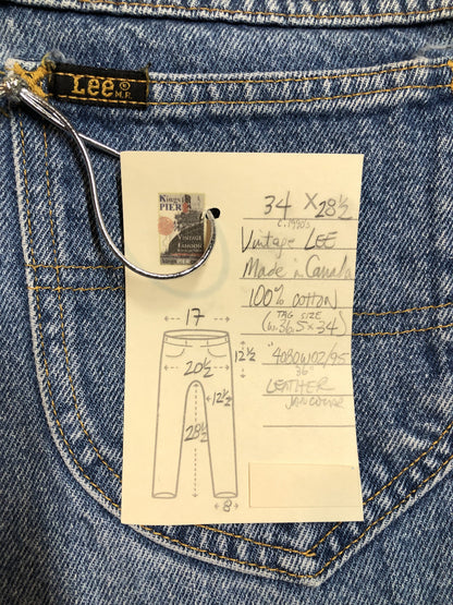 Vintage Lee Denim Jeans - 4080W02/95  High rise  Straight leg.  Medium Wash  100% Cotton  Tagged as 36.5”x34”  Made in Canada - Kingspier Vintage
