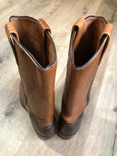 Load image into Gallery viewer, Kingspier Vintage - Vintage Boulet leather square toe cowboy boot with two tone brown leather upper and oil resistant heel. Made in Canada.

Size 7.5 Womens

The leather uppers and soles are in excellent condition.
