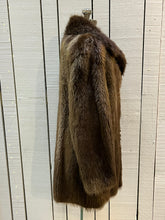 Load image into Gallery viewer, Vintage beaver felt fur coat with leather buttons, two front pockets, one inside pockets, a satin lining and a GVH monogram.

Chest 44”
