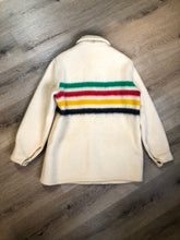 Load image into Gallery viewer, Kingspier Vintage - Vintage Hudson’s Bay Company point blanket jacket in iconic multi-stripe colours with flap pockets and button closures. Mens size small.

