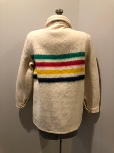 Kingspier Vintage - Vintage Hudson’s Bay Company point blanket jacket in iconic multi-stripe colours with flap pockets and button closures. Mens size small.

