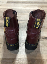 Load image into Gallery viewer, Kingspier Vintage - Doc Martens Jadon 8 eyelet boot in oxblood red with smooth leather upper, side zipper and extra thick airwair sole.


Size 10 womens 

*Boots are in excellent condition with some minor wear in the heels.
