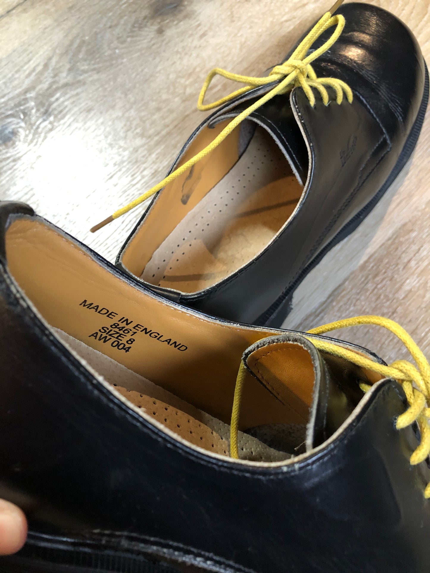 Kingspier Vintage - Doc Martens 8461 black smooth leather 4 eyelet Gibson Shoe with chunky high heel. Made in England.



Size 10 US womens.

*Shoes are in great condition.