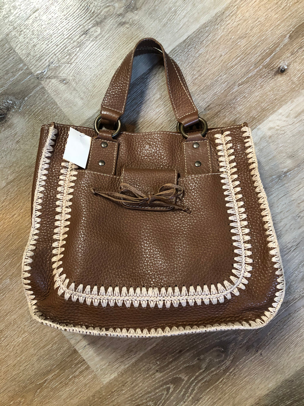 Kingspier Vintage - Russell and Brommley brown pebble leather handbag with decorative stitching one inside compartment
