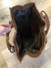 Load image into Gallery viewer, Kingspier Vintage - Russell and Brommley brown pebble leather handbag with decorative stitching one inside compartment

