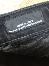Load image into Gallery viewer, Kingspier Vintage - Versace black denim skinny jeans with metal Versace emblem on the back. Made in Italy. Size 27.
