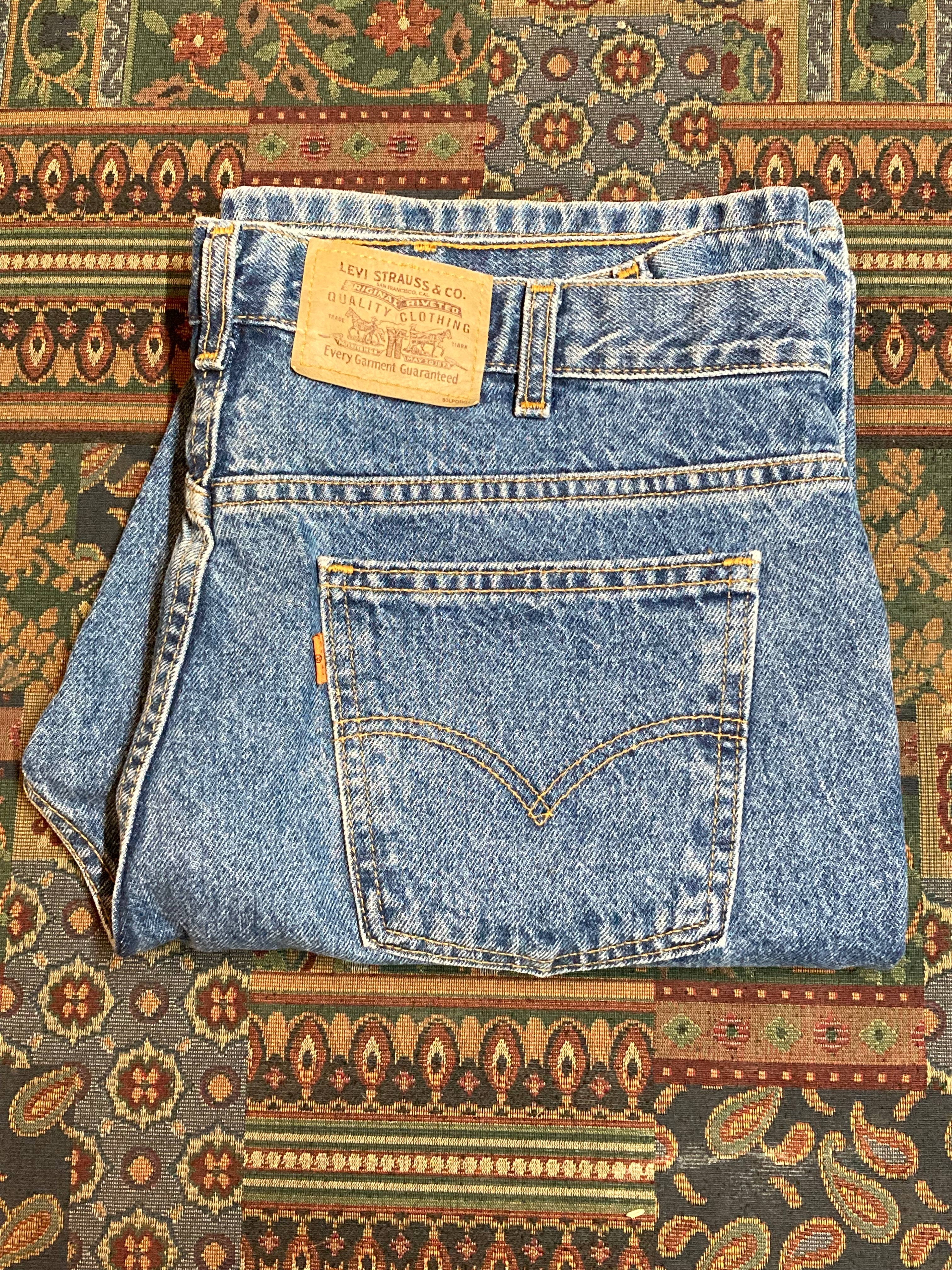 LEVIS Vtg Reproduction Orange Tab Big E Selvedge Denim Jeans buy 36X38