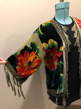 Load image into Gallery viewer, Kingspier Vintage - Vintage Amis. A 100% silk with velvet overlay duster with koi fish design and glass bead tassels and embellishments.
