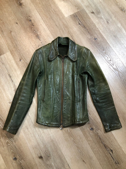 Very Rare Vintage 60s/ 70s East West Musical Instruments Co. Green Leather Jacket, Made in USA, SOLD