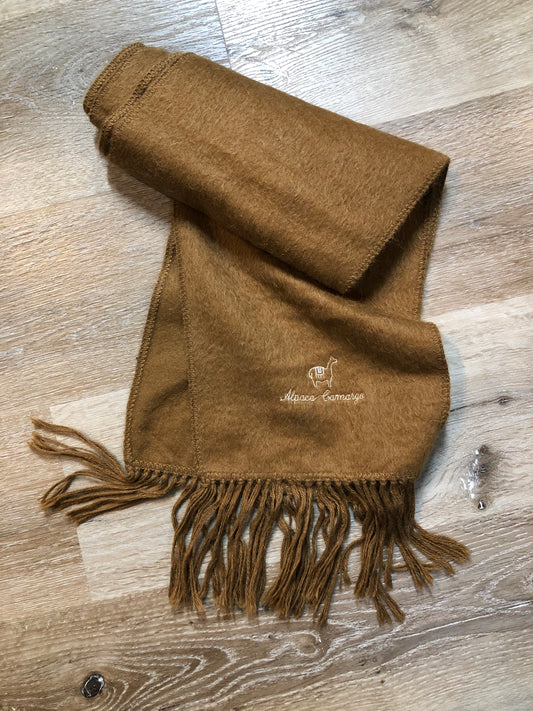 Kingspier Vintage - Alpaca Camargo light brown 100% alpaca wool scarf. Made in Peru.